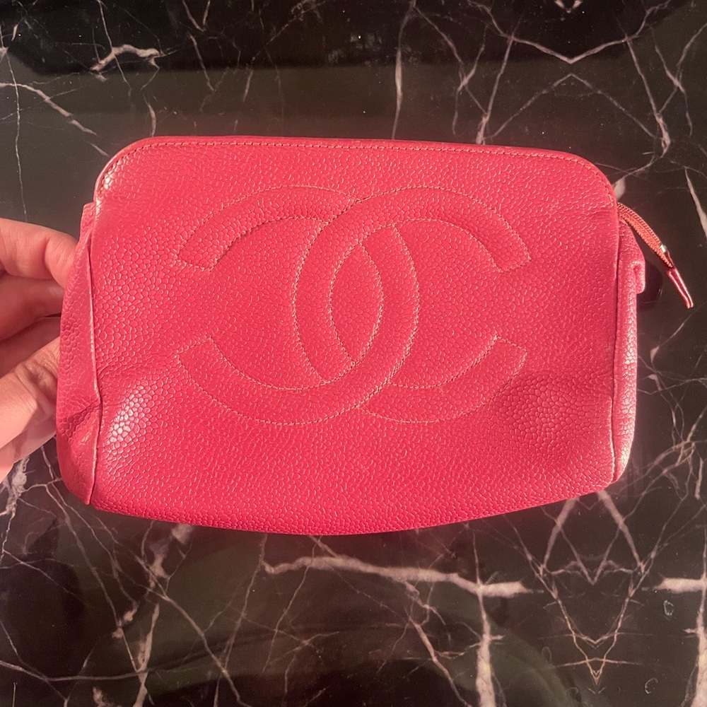 CHANEL Hot Pink Caviar Leather Pouch